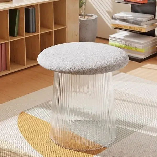 Contemporary Creative Mushroom Acrylic Lambswool Footstool Backless Armless For Living Room - Image 13