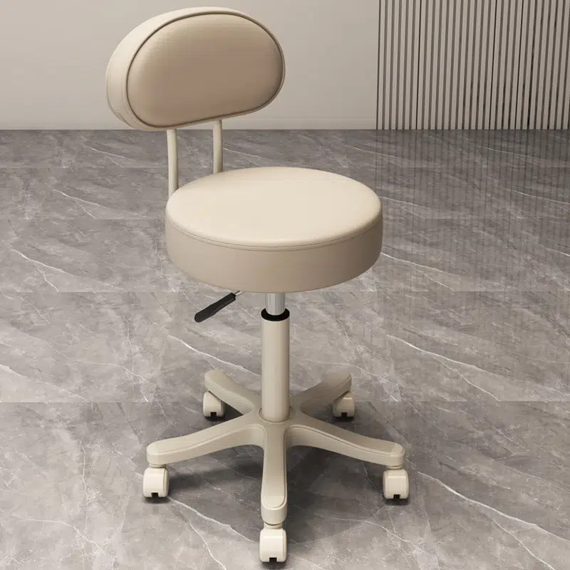 DFM-Chair-FA01037-2.jpg Contemporary Nordic Round Cushion Leather Nylon Vanity Stool Backrest Armless For Bedroom - Image 1