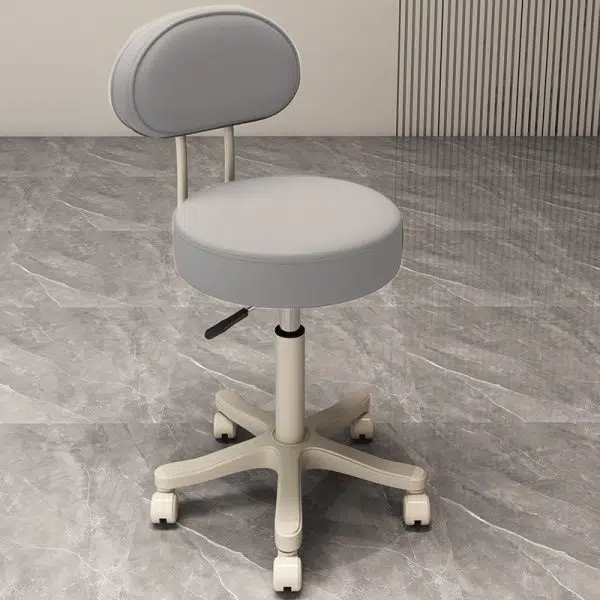Contemporary Nordic Round Cushion Leather Nylon Vanity Stool Backrest Armless For Bedroom - Image 2