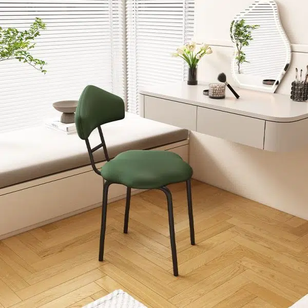 Contemporary Nordic Cloud Shape Cushion Leather Carbon Steel Vanity Stool Backrest Armless For Bedroom - Image 3