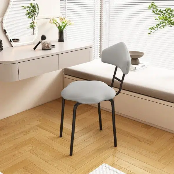 Contemporary Nordic Cloud Shape Cushion Leather Carbon Steel Vanity Stool Backrest Armless For Bedroom - Image 8