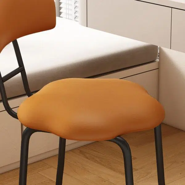 Contemporary Nordic Cloud Shape Cushion Leather Carbon Steel Vanity Stool Backrest Armless For Bedroom - Image 5