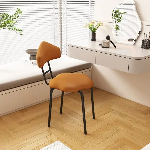 Contemporary Nordic Cloud Shape Cushion Leather Carbon Steel Vanity Stool Backrest Armless For Bedroom - Image 12