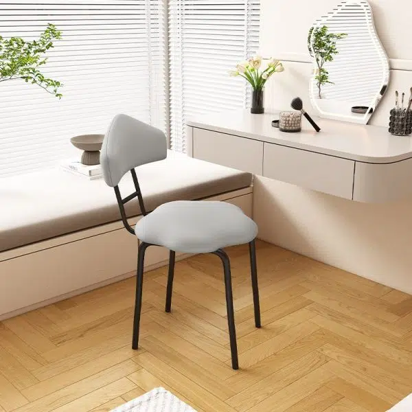 Contemporary Nordic Cloud Shape Cushion Leather Carbon Steel Vanity Stool Backrest Armless For Bedroom - Image 10