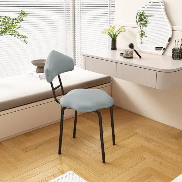 Contemporary Nordic Cloud Shape Cushion Leather Carbon Steel Vanity Stool Backrest Armless For Bedroom - Image 11