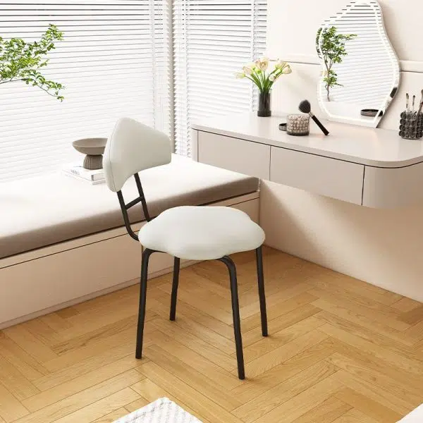 Contemporary Nordic Cloud Shape Cushion Leather Carbon Steel Vanity Stool Backrest Armless For Bedroom - Image 9