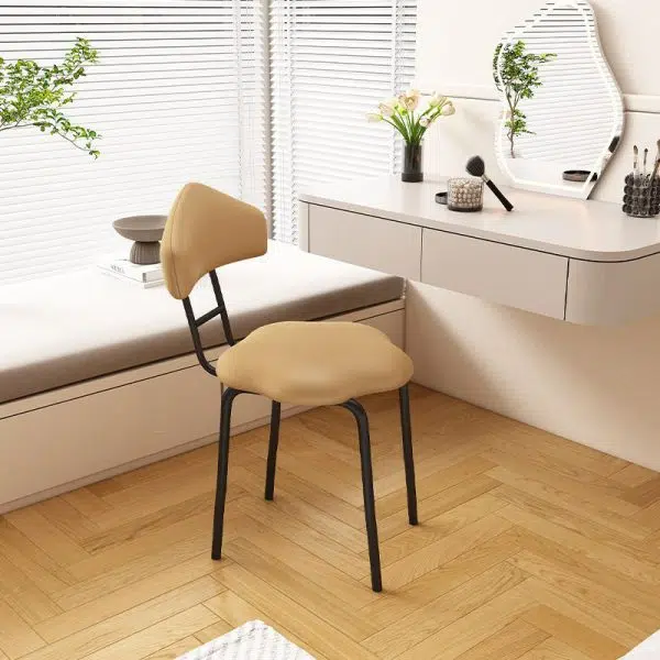 Contemporary Nordic Cloud Shape Cushion Leather Carbon Steel Vanity Stool Backrest Armless For Bedroom - Image 15