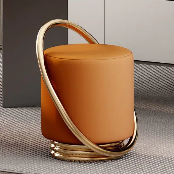 Contemporary Nordic Cylinder Iron Leather Vanity Stool Backless Armless For Bedroom - Image 6
