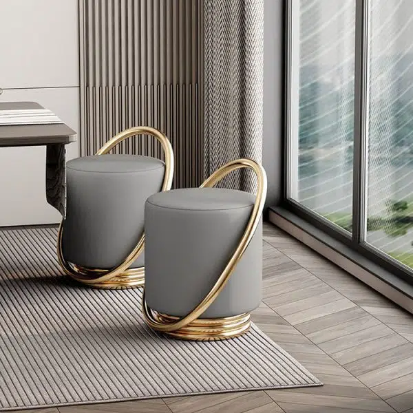 Contemporary Nordic Cylinder Iron Leather Vanity Stool Backless Armless For Bedroom - Image 5