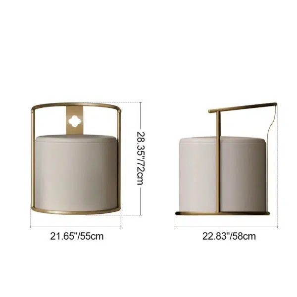 Contemporary Scandinavian Cylinder Stainless Steel Leather Vanity Stool Backrest Armless For Bedroom - Image 4