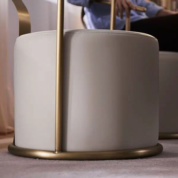 Contemporary Scandinavian Cylinder Stainless Steel Leather Vanity Stool Backrest Armless For Bedroom - Image 5