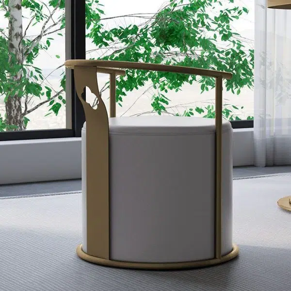 Contemporary Scandinavian Cylinder Stainless Steel Leather Vanity Stool Backrest Armless For Bedroom - Image 3