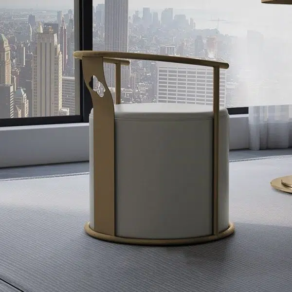 Contemporary Scandinavian Cylinder Stainless Steel Leather Vanity Stool Backrest Armless For Bedroom - Image 2