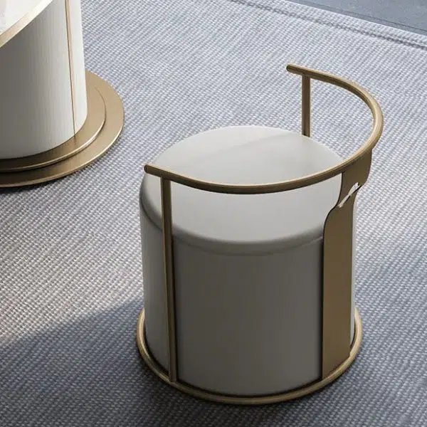 Contemporary Scandinavian Cylinder Stainless Steel Leather Vanity Stool Backrest Armless For Bedroom - Image 6