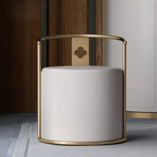 Contemporary Scandinavian Cylinder Stainless Steel Leather Vanity Stool Backrest Armless For Bedroom