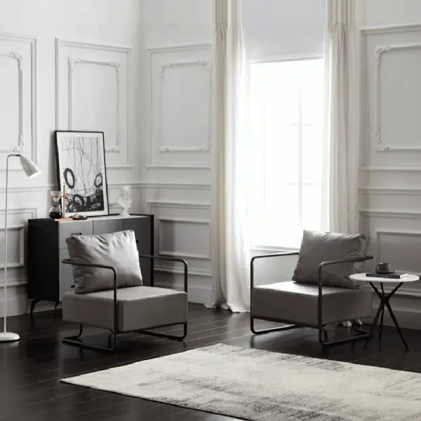 Contemporary Scandinavian PU Iron Solid Wood Sofa Backrest Armrest For Living Room - Image 7