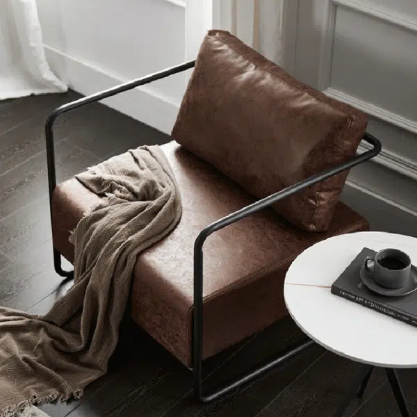 Contemporary Scandinavian PU Iron Solid Wood Sofa Backrest Armrest For Living Room - Image 5