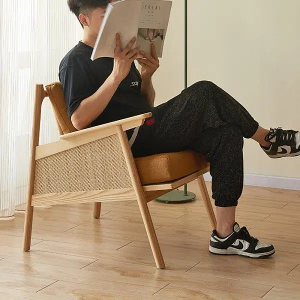 Traditional Japanese Rattan Weaving Solid Wood Sofa Backrest Armrest For Living Room - Image 15