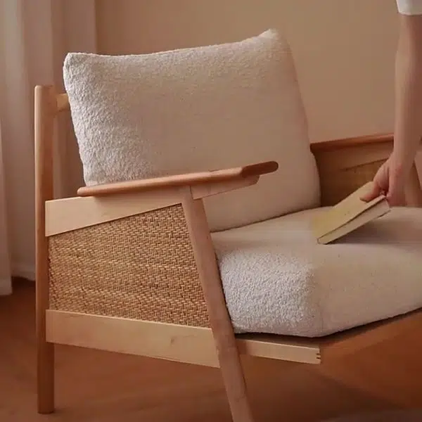 Traditional Japanese Rattan Weaving Solid Wood Sofa Backrest Armrest For Living Room - Image 9