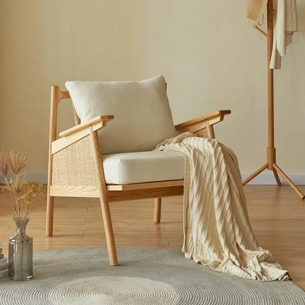 Traditional Japanese Rattan Weaving Solid Wood Sofa Backrest Armrest For Living Room - Image 2