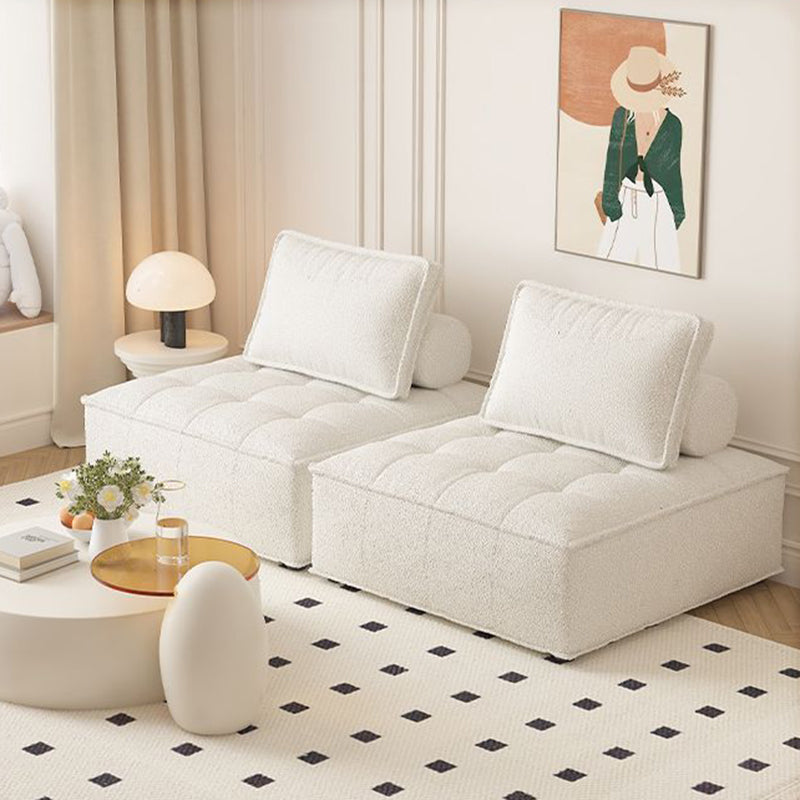 DFM-Chair-FA01098-10.jpg Contemporary Nordic Square Block Solid Wood Lambswool Technology Fabric Cotton Linen Sofa Backless Armless For Living Room - Image 1