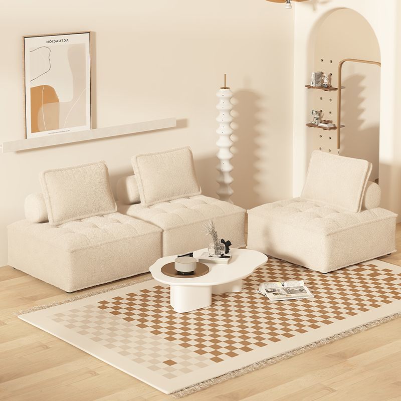 DFM-Chair-FA01098-13.jpg Contemporary Nordic Square Block Solid Wood Lambswool Technology Fabric Cotton Linen Sofa Backless Armless For Living Room - Image 3