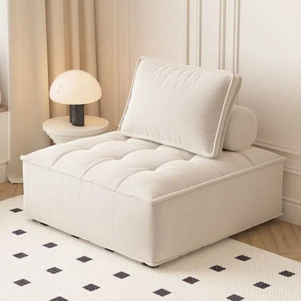 Contemporary Nordic Square Block Solid Wood Lambswool Technology Fabric Cotton Linen Sofa Backless Armless For Living Room - Image 9