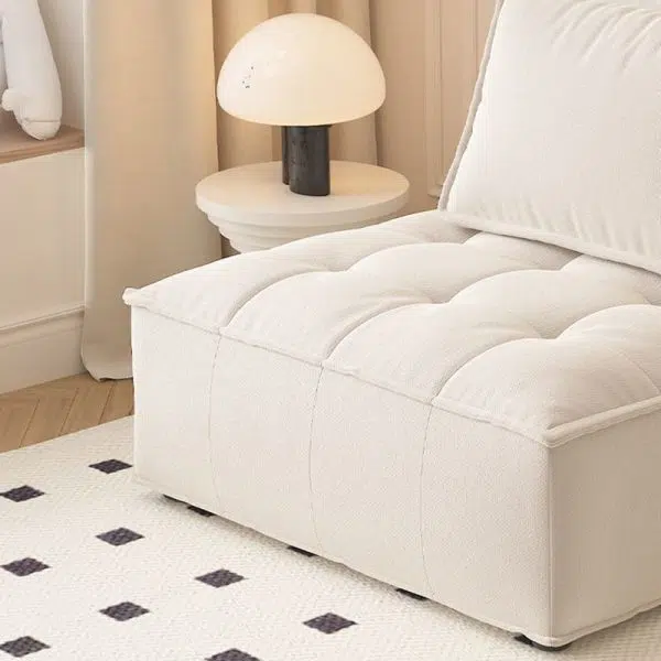 Contemporary Nordic Square Block Solid Wood Lambswool Technology Fabric Cotton Linen Sofa Backless Armless For Living Room - Image 7