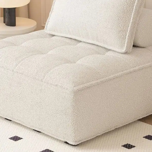 Contemporary Nordic Square Block Solid Wood Lambswool Technology Fabric Cotton Linen Sofa Backless Armless For Living Room - Image 5