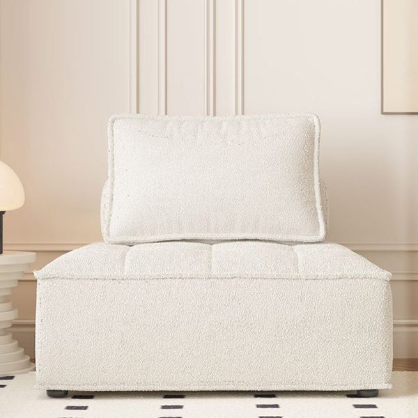 Contemporary Nordic Square Block Solid Wood Lambswool Technology Fabric Cotton Linen Sofa Backless Armless For Living Room - Image 6