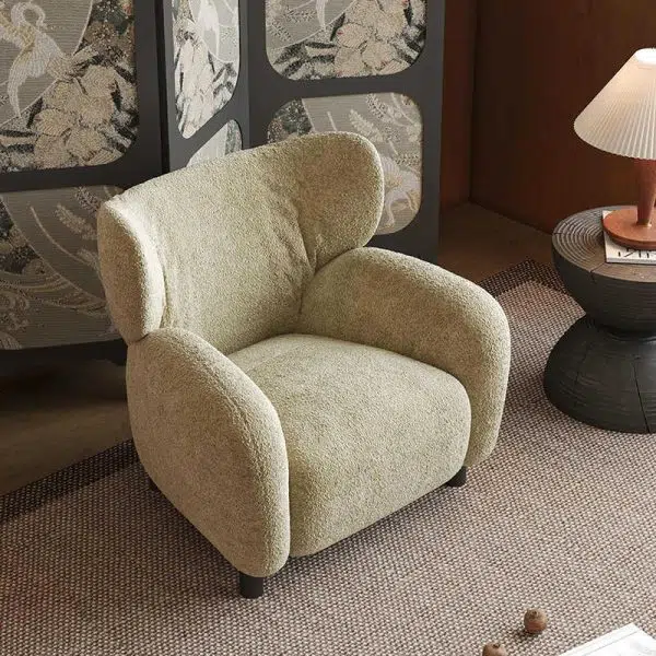 Contemporary Retro Lambswool Solid Wood Sofa Backrest Armrest For Living Room - Image 10