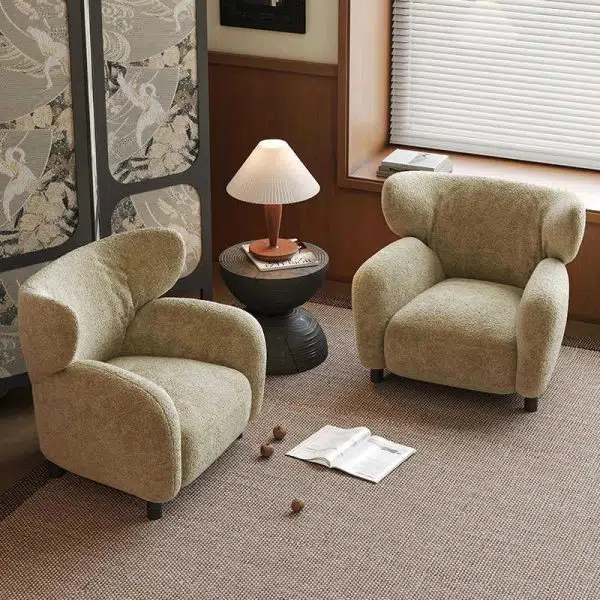 Contemporary Retro Lambswool Solid Wood Sofa Backrest Armrest For Living Room - Image 8