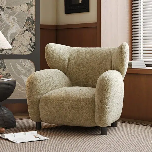 Contemporary Retro Lambswool Solid Wood Sofa Backrest Armrest For Living Room - Image 9