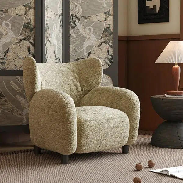 Contemporary Retro Lambswool Solid Wood Sofa Backrest Armrest For Living Room - Image 11