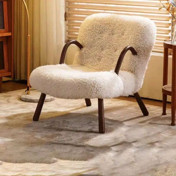 Contemporary Nordic Flannelette Solid Wood Iron Accent Chair Backrest Armrest Footrest For Living Room - Image 5