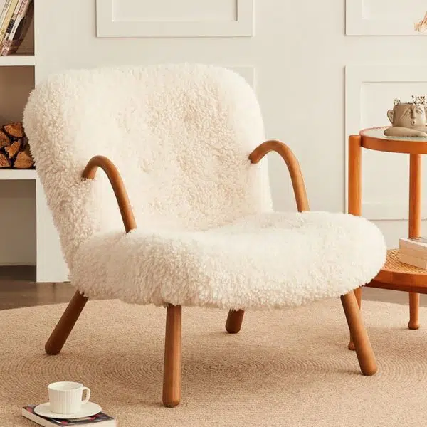 Contemporary Nordic Flannelette Solid Wood Iron Accent Chair Backrest Armrest Footrest For Living Room - Image 7