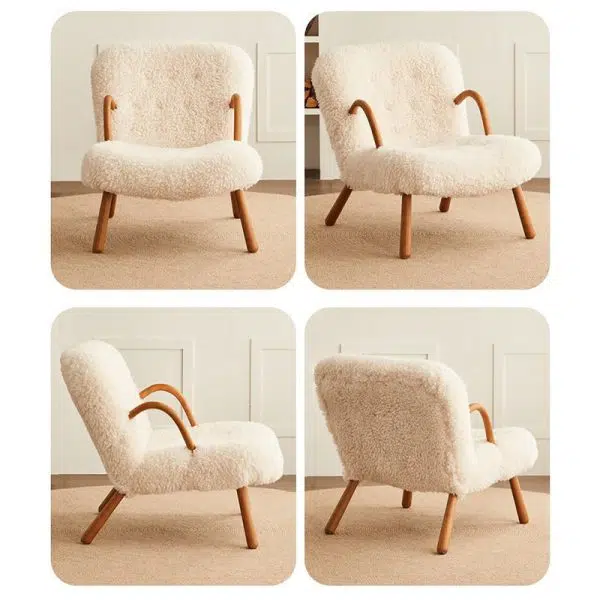 Contemporary Nordic Flannelette Solid Wood Iron Accent Chair Backrest Armrest Footrest For Living Room - Image 11