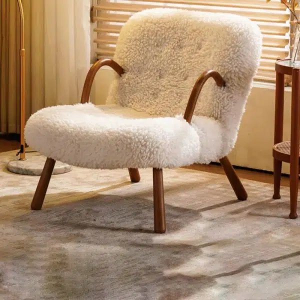 Contemporary Nordic Flannelette Solid Wood Iron Accent Chair Backrest Armrest Footrest For Living Room - Image 6