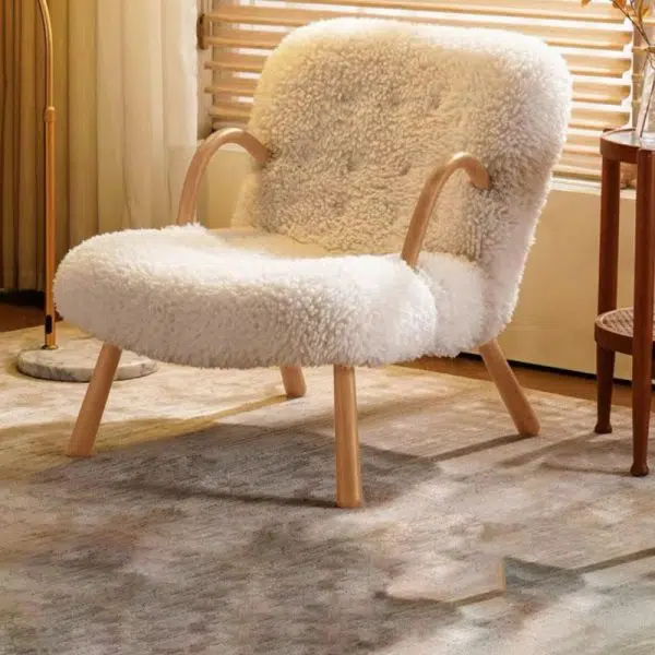 Contemporary Nordic Flannelette Solid Wood Iron Accent Chair Backrest Armrest Footrest For Living Room - Image 8