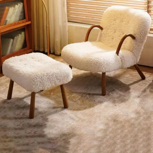 Contemporary Nordic Flannelette Solid Wood Iron Accent Chair Backrest Armrest Footrest For Living Room - Image 2