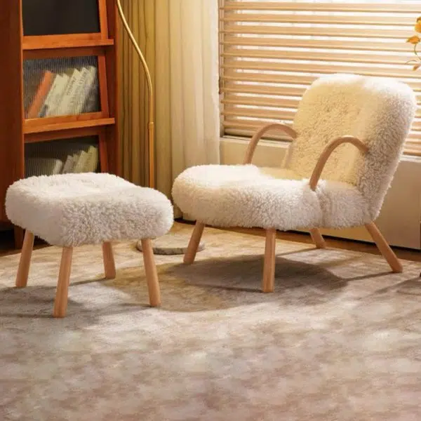 Contemporary Nordic Flannelette Solid Wood Iron Accent Chair Backrest Armrest Footrest For Living Room - Image 3