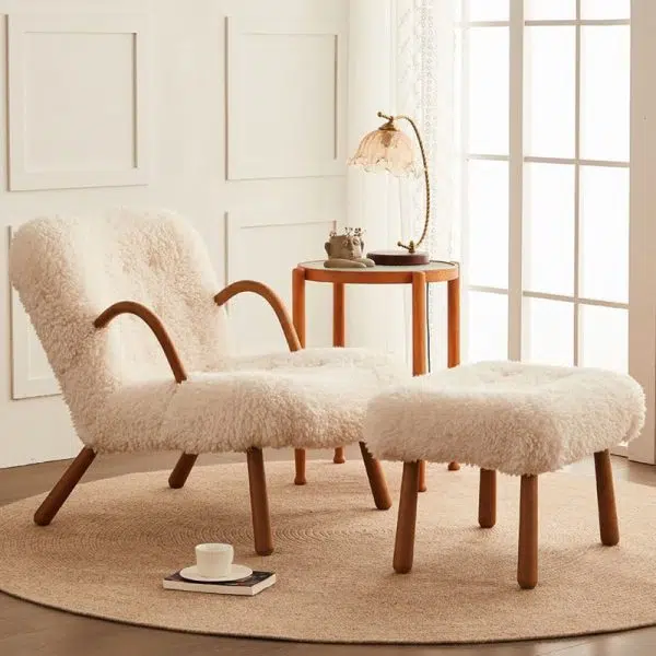 Contemporary Nordic Flannelette Solid Wood Iron Accent Chair Backrest Armrest Footrest For Living Room - Image 10