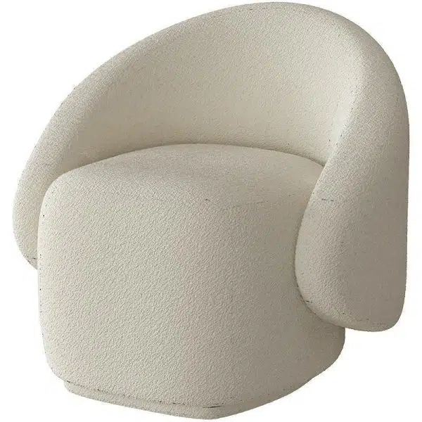 Contemporary Nordic Curved Back Square Cube Base Lambswool Solid Wood Chair Backrest Armless For Living Room - Image 5