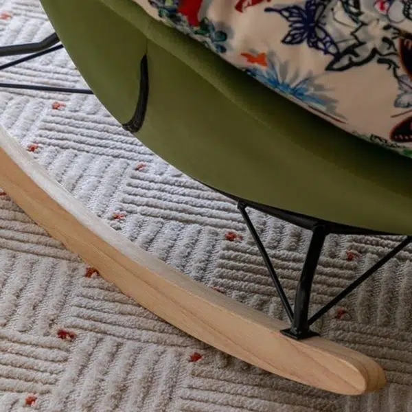 Contemporary Nordic Flannelette Iron Solid Wood Oval Curved Recliner Backrest Armrest For Living Room - Image 4