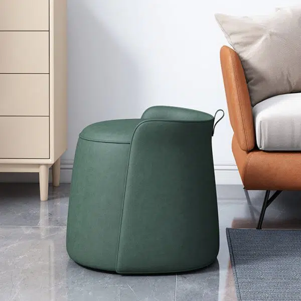 Contemporary Nordic Cylindrical Bucket Rotatable Technology Fabric Solid Wood Vanity Stool Backless Armless For Living Room - Image 3