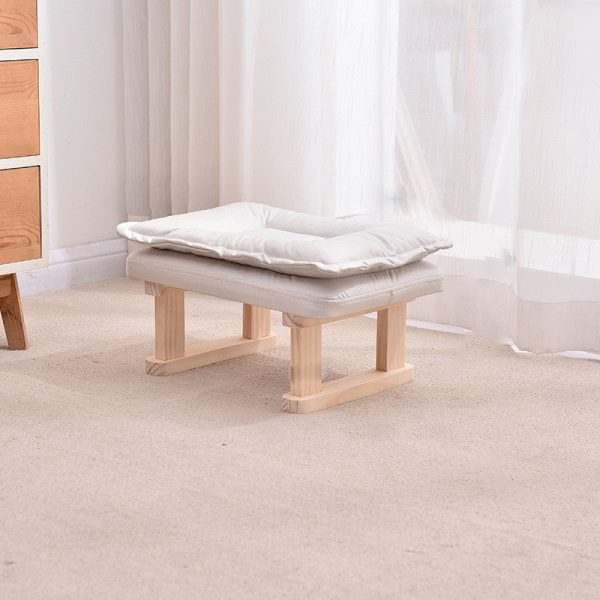 Contemporary Nordic Square Leather Solid Wood Footstool Backless Armless For Living Room - Image 15