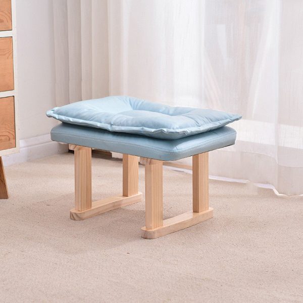 Contemporary Nordic Square Leather Solid Wood Footstool Backless Armless For Living Room - Image 22