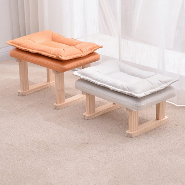Contemporary Nordic Square Leather Solid Wood Footstool Backless Armless For Living Room - Image 2