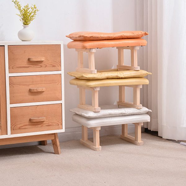Contemporary Nordic Square Leather Solid Wood Footstool Backless Armless For Living Room - Image 10
