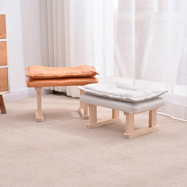 Contemporary Nordic Square Leather Solid Wood Footstool Backless Armless For Living Room - Image 11